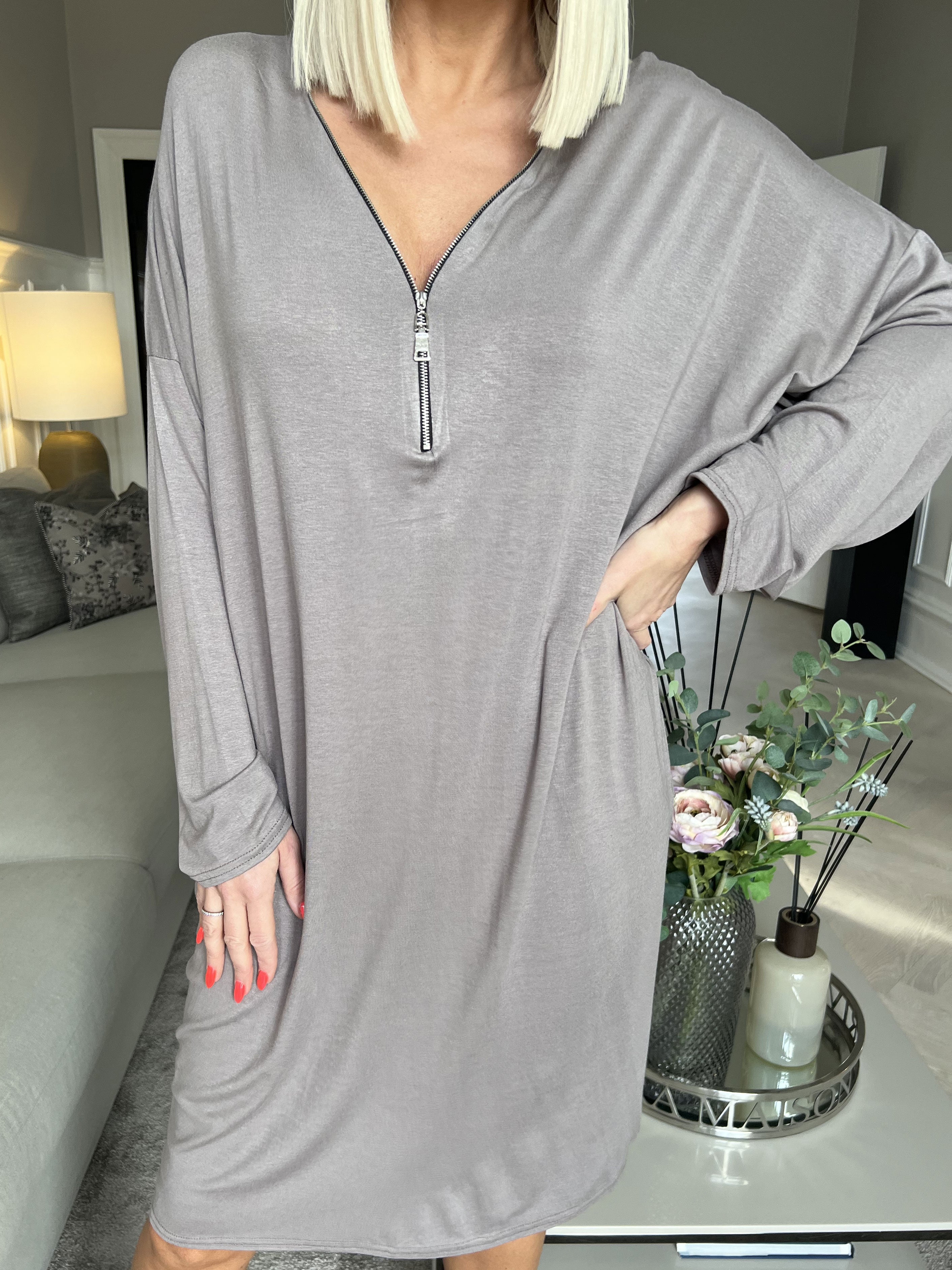 Lorenza plain - Tunika klänning i jersey med dragkedja